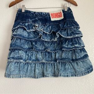 Vintage 90's Bongo acid wash denim tiered ruffle mini skirt, 11